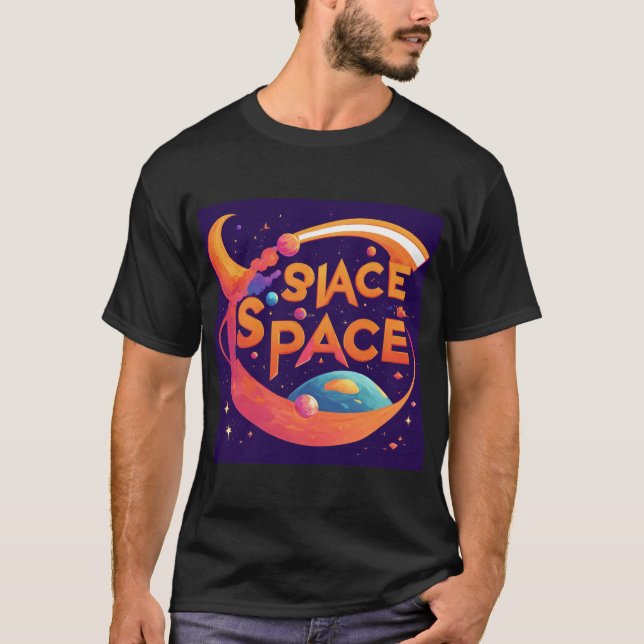 Cosmic Throw: Space-Themed Logo Design T-Shirt (Front)