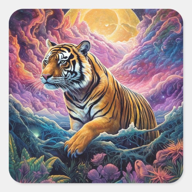 Cosmic Tiger Square Sticker (Front)