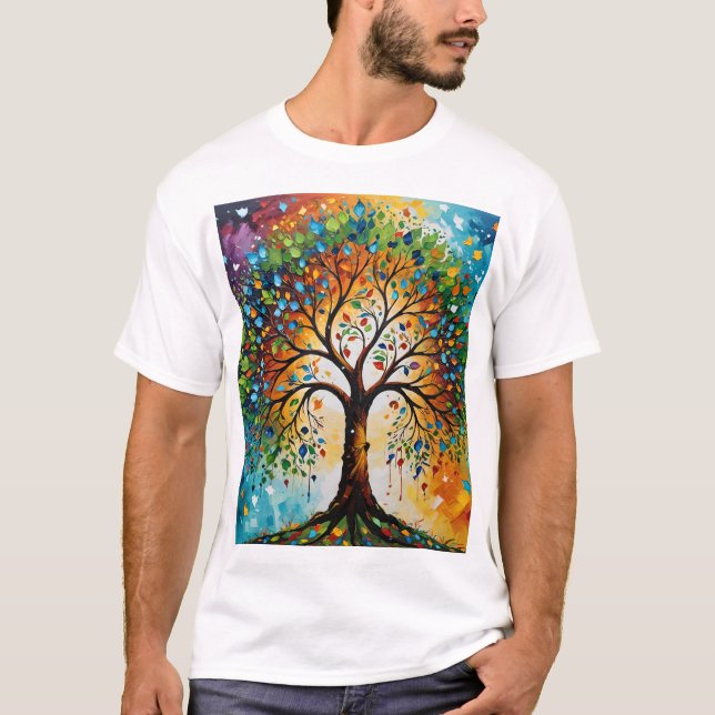 Cosmic Tree of Myths - Indian Folk Art T-Shirt (Front)