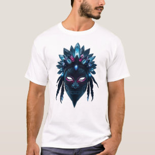 Cosmic Tribal Mask with Asteroid Crown T-Shirt