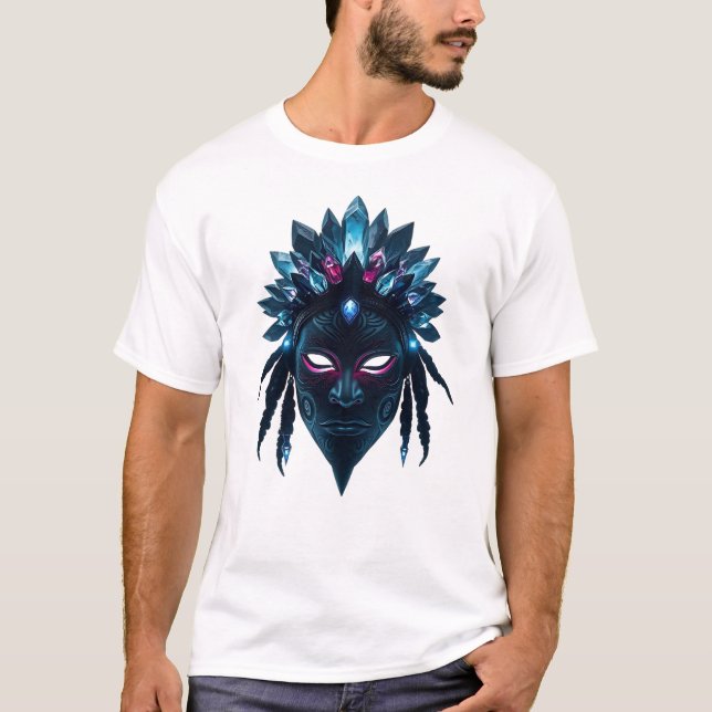 Cosmic Tribal Mask with Asteroid Crown T-Shirt (Front)