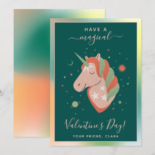 Cosmic Unicorn Kids Classroom Valentine's Day Star Holiday Card