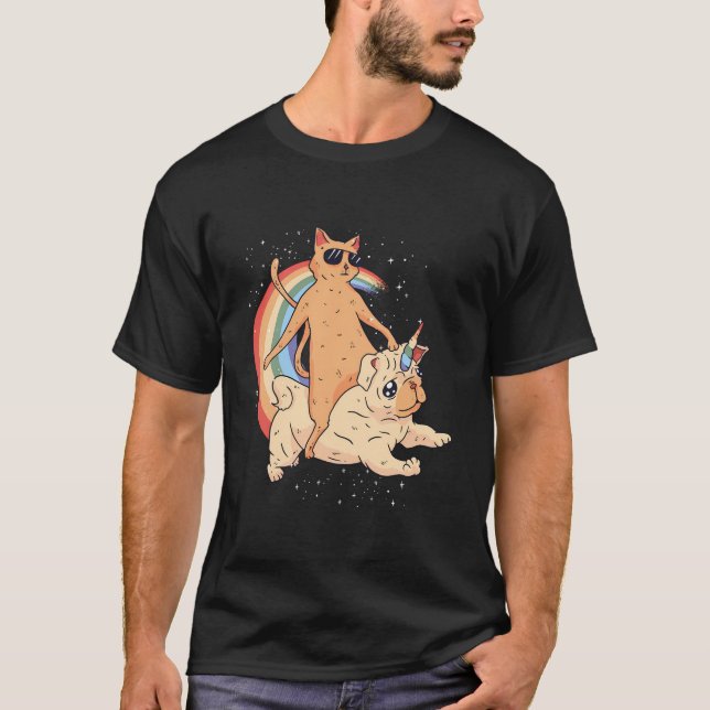 Cosmic Unidog Cat-Ride A Journey Through The Rainb T-Shirt (Front)