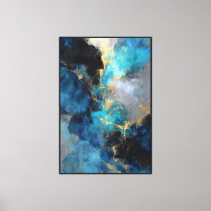 Cosmic Veins: Blue & Gold Abstract Canvas Print
