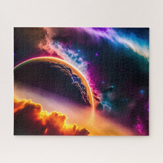 Cosmic Vibrant Clouds and Stars in Outer Space Jigsaw Puzzle (Horizontal)