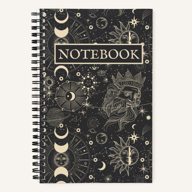 Cosmic Vintage Sun Moon Stars Cosmology Notebook (Front)