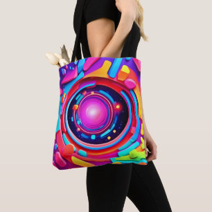 Cosmic Vortex: A Neon Odyssey Tote Bag