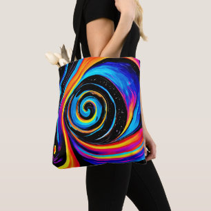 Cosmic Vortex Swirl in Neon Hues Tote Bag