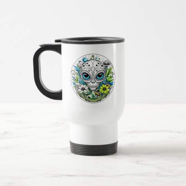 Cosmic Voyager | Alien Extraterrestrial Floral Travel Mug (Left)