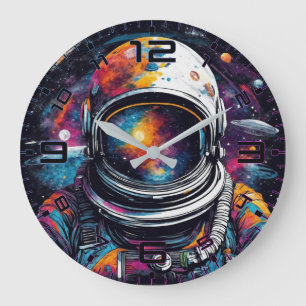Cosmic Voyager Astronaut Nebula Wall Clock