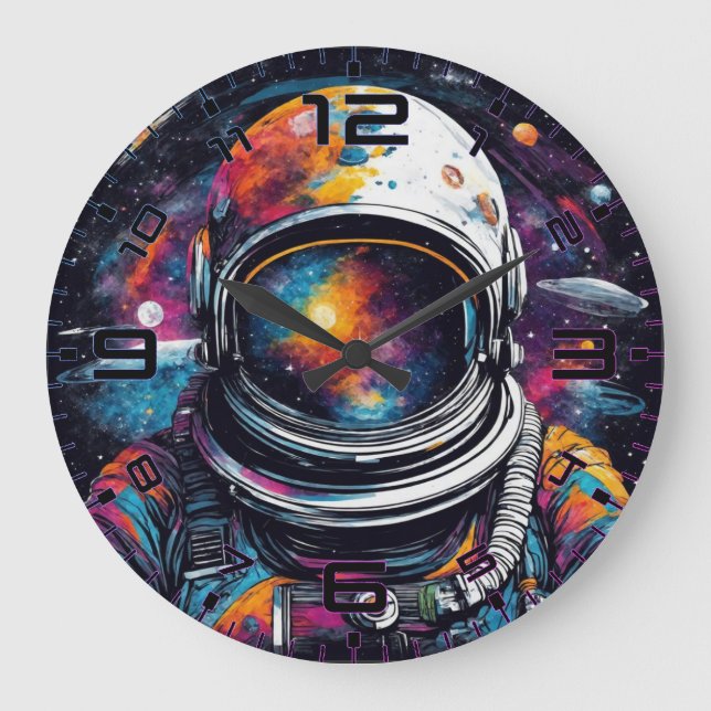 Cosmic Voyager Astronaut Nebula Wall Clock (Front)