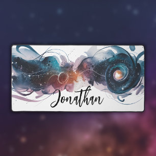 Cosmic Watercolor Abstract Desk Mat