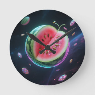 Cosmic Watermelon Slice Round Clock