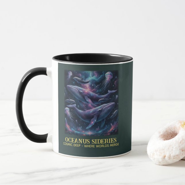Cosmic Whale Galaxy Ocean Mug (With Donut)