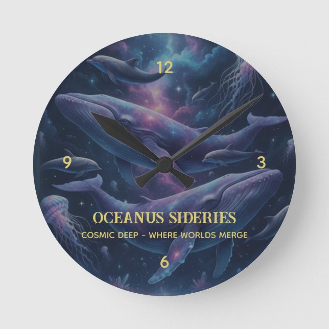 Cosmic Whale Galaxy Ocean Round Clock (Front)