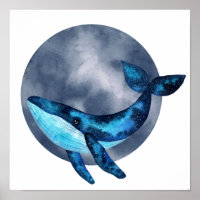 Cosmic Whale Watercolor Art Print