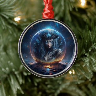 Cosmic Witch – Born from the Star Sphere. Metal Tree Decoration