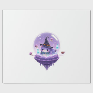 Cosmic Witch Cat Crystal Ball Kawaii Gift Wrapping Paper
