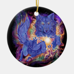 Cosmic Wolf Ceramic Tree Decoration