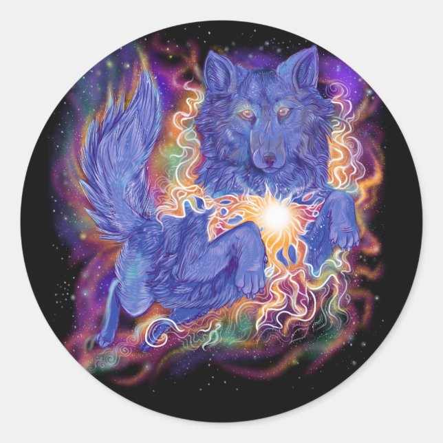 Cosmic Wolf Classic Round Sticker (Front)