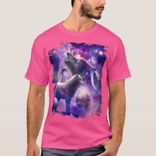 Cosmic Wolf Howling At Moon In Space T-Shirt