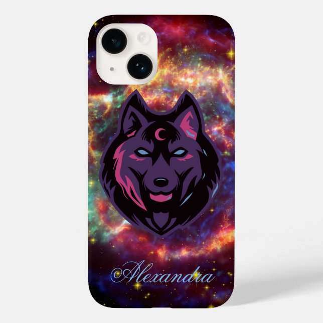 Cosmic Wolf, Purple Graphic Art, Galaxy Background Case-Mate iPhone Case (Back)