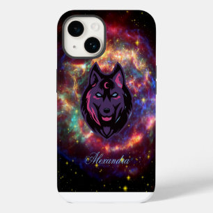 Cosmic Wolf, Purple Graphic Art, Galaxy Background iPhone 14 Case