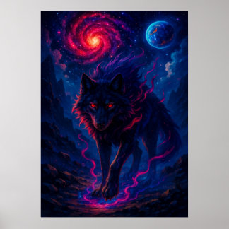 Cosmic Wolf with Galaxy Energy Fantasy Poster