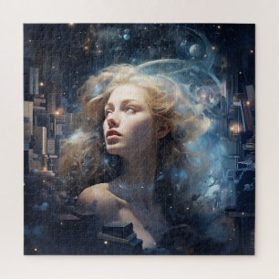 Cosmic Woman Surrounded by Books Jigsaw Puzzle