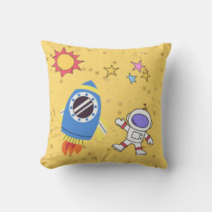 Cosmic World Astronaut and Space Rocket Yellow Cushion