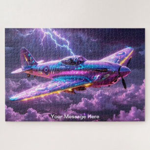 Cosmic WW2 Spitfire with vibrant Neon Colour Jigsaw Puzzle
