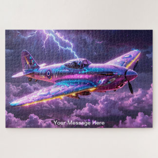 Cosmic WW2 Spitfire with vibrant Neon Colour Jigsaw Puzzle