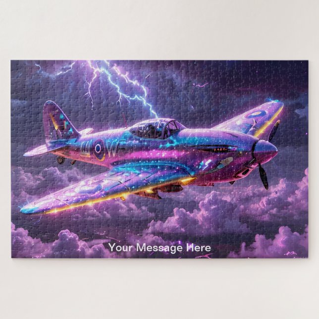 Cosmic WW2 Spitfire with vibrant Neon Colour Jigsaw Puzzle (Horizontal)