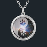 Cosmic Yin Yang Paw Silver Plated Necklace<br><div class="desc">Simple yin yang design on a cosmic background shows your priorities - animals and universal balance. All proceeds go to support animal welfare projects and shelters.</div>