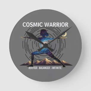 Cosmic Yoga Warrior Galaxy Body Pose Round Clock