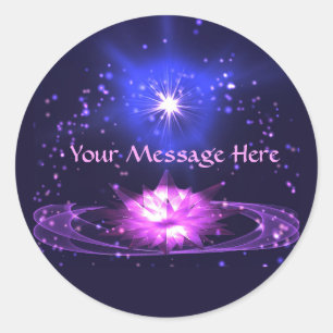 Cosmic Zen Purple Crystal Lotus Flower Stars Classic Round Sticker