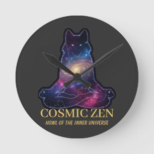 Cosmic Zen Wolf – Meditating Galaxy (NO NUMBERS) Round Clock