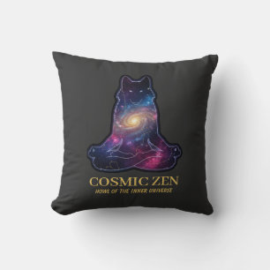 Cosmic Zen Wolf Meditating Galaxy Spirit Animal Cushion