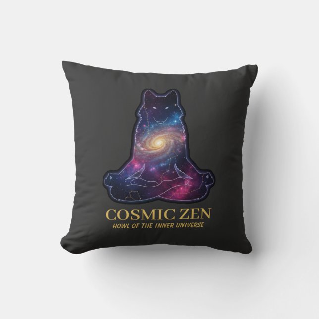 Cosmic Zen Wolf | Meditating Galaxy Spirit Animal  Cushion (Front)