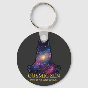 Cosmic Zen Wolf Meditating Galaxy Spirit Animal Key Ring