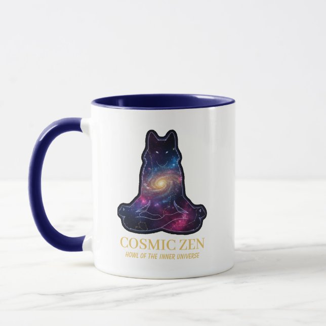 Cosmic Zen Wolf – Meditating Galaxy Spirit Animal  Mug (Left)
