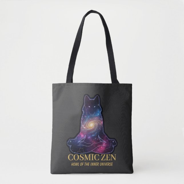 Cosmic Zen Wolf | Meditating Galaxy Spirit Animal  Tote Bag (Front)