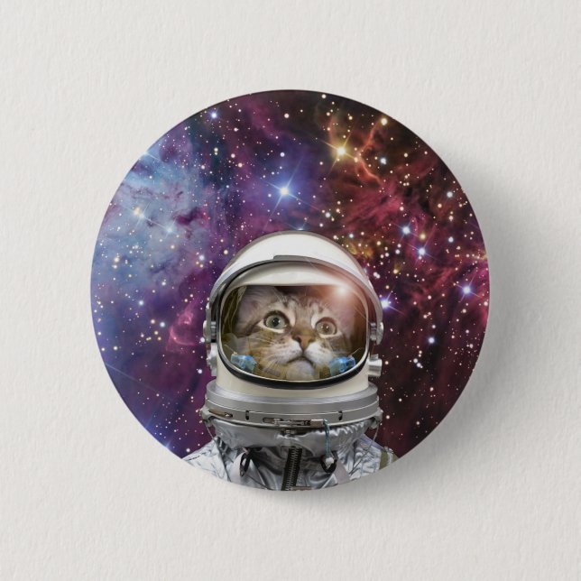 Cosmonaut cat 6 cm round badge (Front)