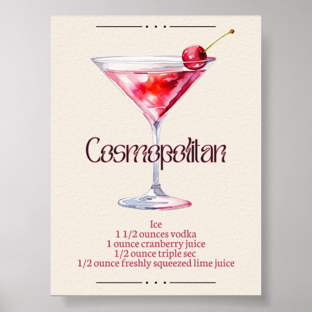 Cosmopolitan Art Print | Bar Decor Cocktail Poster (Front)