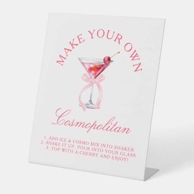 Cosmopolitan Bar Coquette Cherries Bachelorette Pedestal Sign (Front)