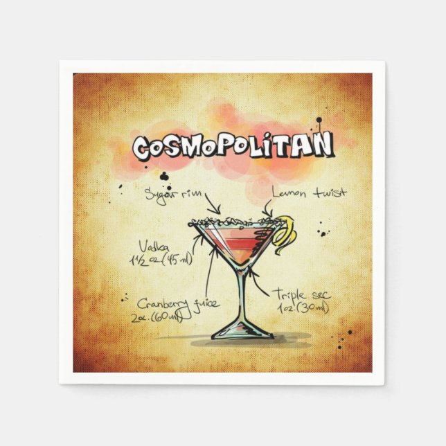 Cosmopolitan Bartender Drink Recipe Napkin (Front)