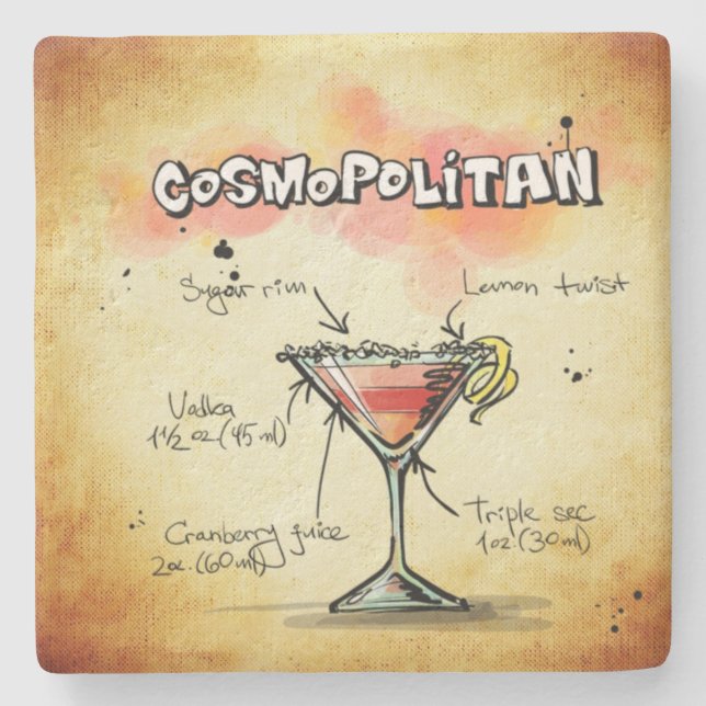 Cosmopolitan Bartender Drink Recipe Stone Coaster (Front)