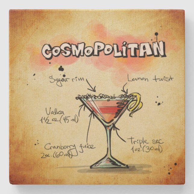 Cosmopolitan Bartender Drink Recipe Stone Coaster (Front)