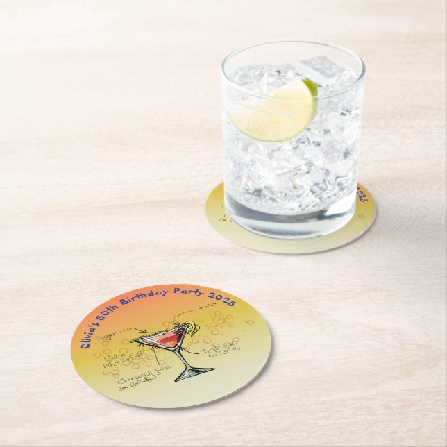 Cosmopolitan Birthday Party Round Paper Coaster (Insitu)