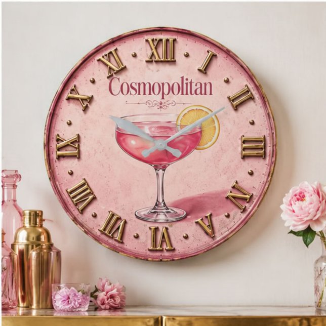 Cosmopolitan Cocktail Elegant Pink Bar Decor Large Clock (Creator Uploaded)